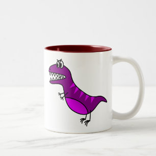 Cute purple funny angry cartoon dinosaur Two-Tone coffee mug