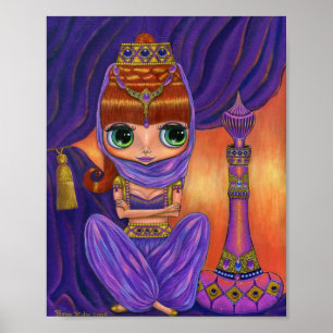 Cute Purple Genie Girl Doll Magic Bottle Big Eyes Poster