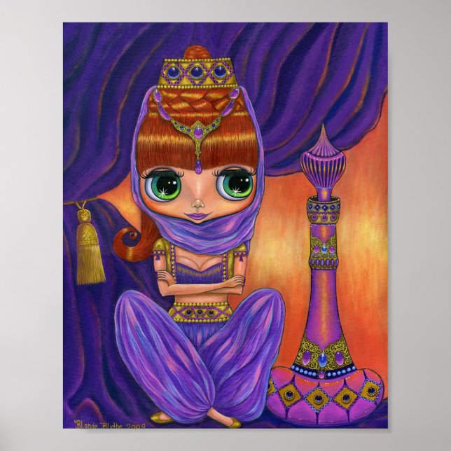 Cute Purple Genie Girl Doll Magic Bottle Big Eyes Poster (Front)