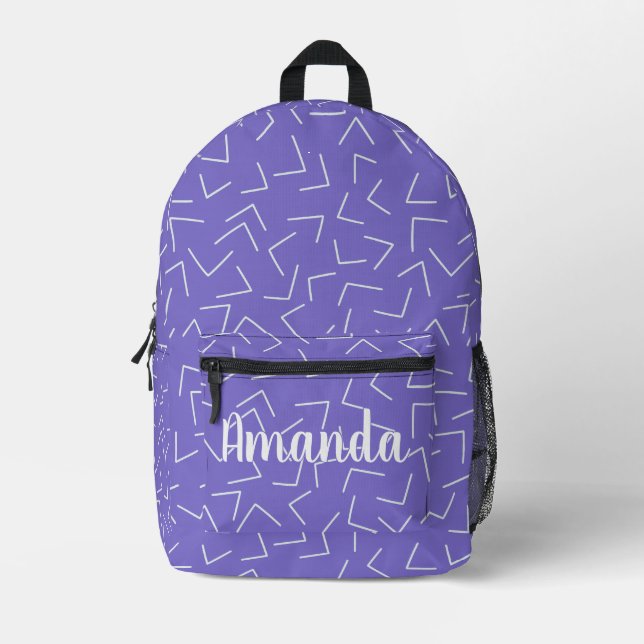 Cute Purple Geometric Arrows Monogram Name Printed Backpack (Front)