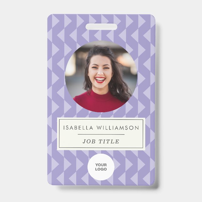 Cute Purple Geometric Employee Photo ID Corporate Badge (Front)