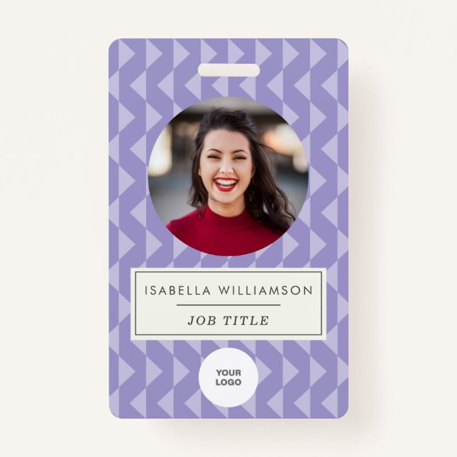 Cute Purple Geometric Employee Photo ID Corporate ID Badge (Front)