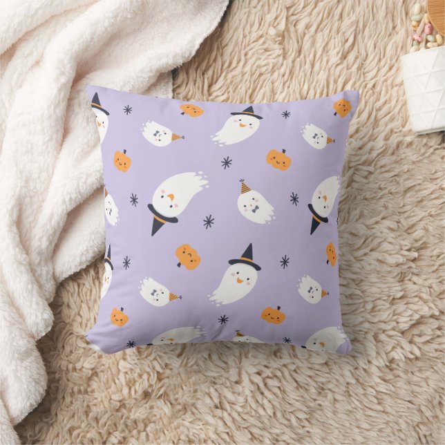 Cute Purple Ghost and Pumpkin Cushion (Blanket)