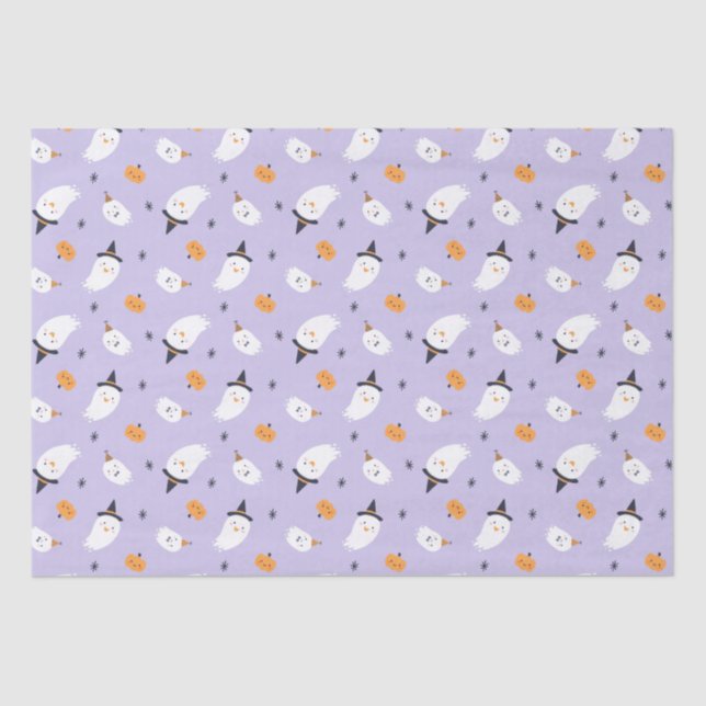 Cute Purple Ghost and Pumpkin Tissue Paper (Front)