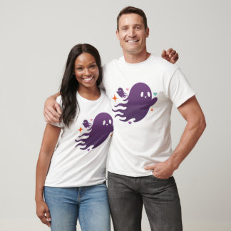 Cute Purple Ghost Duo – Whimsical Halloween Art T-Shirt