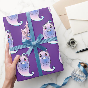 Cute Purple Ghost Halloween Gift Wrapping Paper 