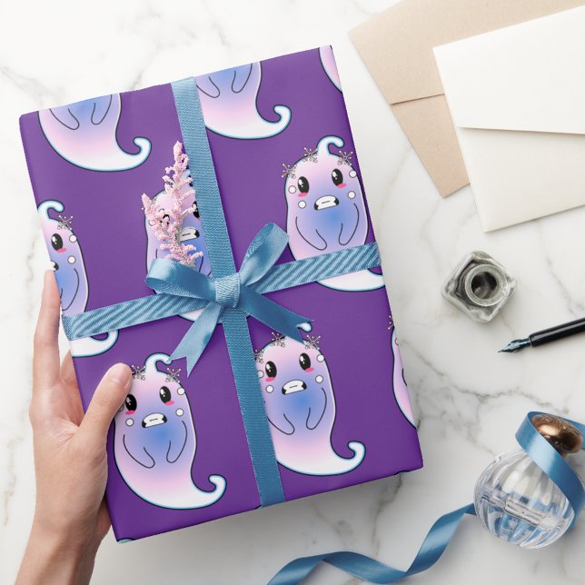 Cute Purple Ghost Halloween Gift Wrapping Paper  (Creator Uploaded)
