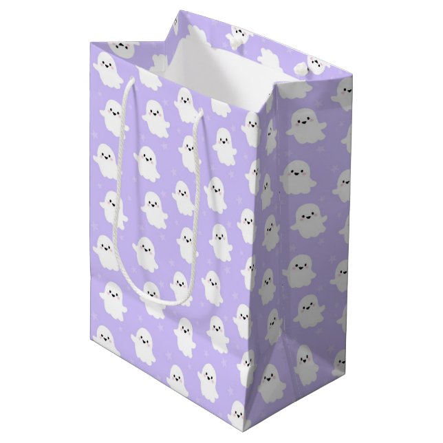 Cute Purple Ghost Pattern – Halloween Design Medium Gift Bag (Front Angled)