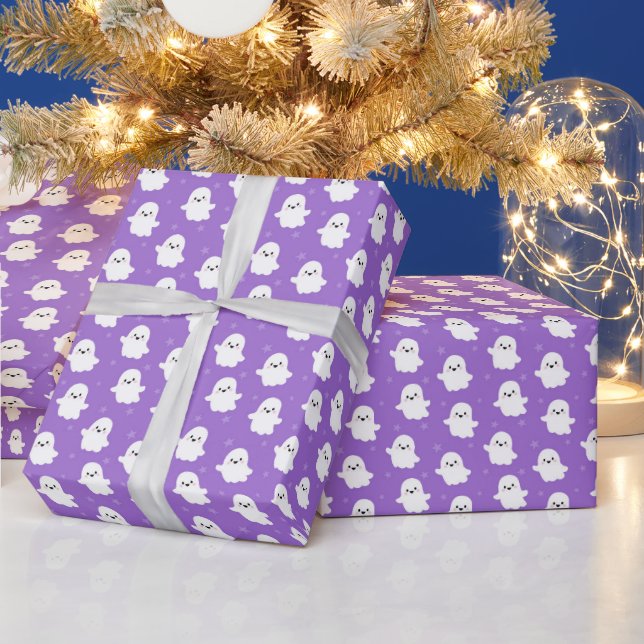 Cute Purple Ghost Pattern – Halloween Design Wrapping Paper (Holidays)