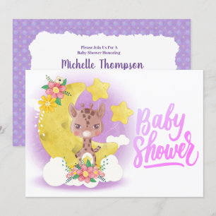 Cute Purple Giraffe Baby Shower Invitation