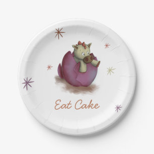 Cute Purple Girl Dinosaur Paper Plate