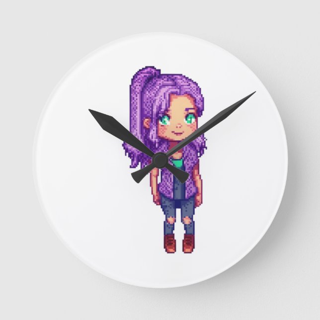 Cute purple girl  round clock (Front)