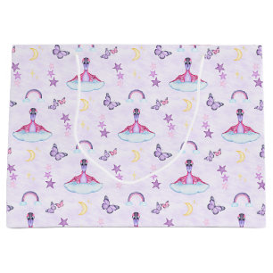 Cute Purple Girls Birthday Dinosaur Large Gift Bag