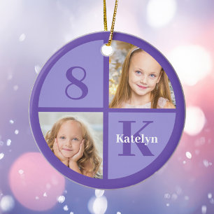 Cute Purple Girls Photo Personalised Christmas Ceramic Tree Decoration