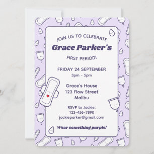 Cute Purple Girly Menstrual Pad First Period Party Invitation
