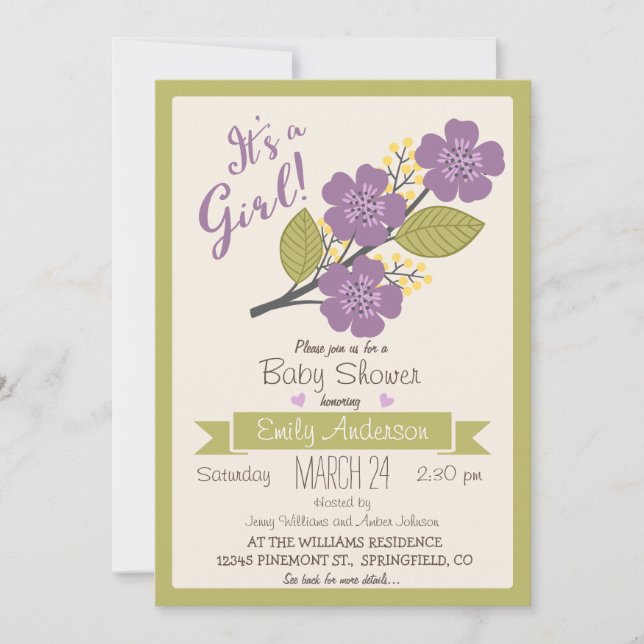 Cute, Purple & Green Baby Shower Invitation (Front)