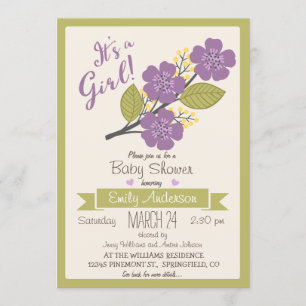 Cute, Purple & Green Baby Shower Invitation