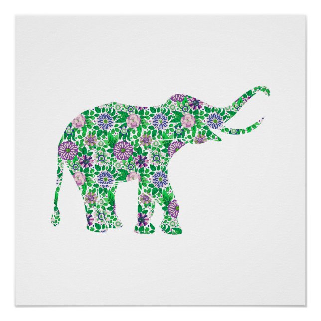 Cute Purple & Green Elephant Illustration Poster (Front)