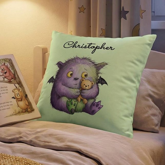 Cute Purple Green Fluffy Monster Buddy Cushion (Creator Uploaded)