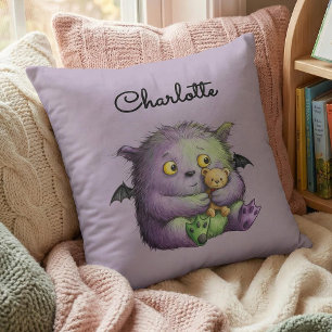 Cute Purple Green Fluffy Monster Buddy Cushion