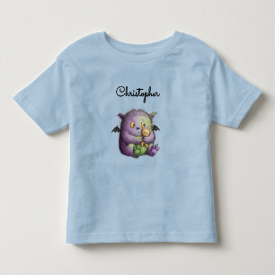 Cute Purple Green Fluffy Monster Buddy Toddler T-Shirt