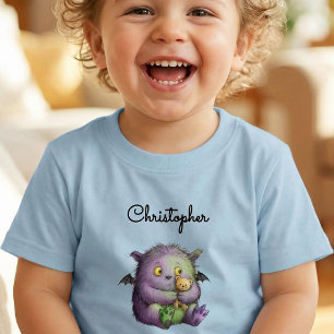 Cute Purple Green Fluffy Monster Buddy Toddler T-Shirt