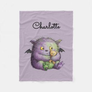 Cute Purple Green Fluffy Monster Kids Fleece Blanket