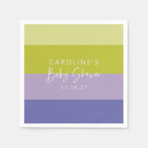 Cute Purple Green Stripe Mod Custom Baby Shower Napkin