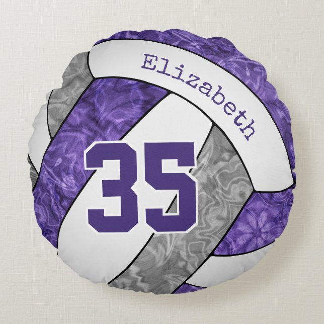 cute purple grey volleyball team colours gifts round cushion (Front)