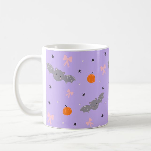 Cute Purple Halloween Bat Pattern Mug (Left)
