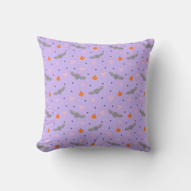 Cute Purple Halloween Bat Pattern Pillow (Front)