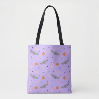 Cute Purple Halloween Bat Pattern Tote Bag