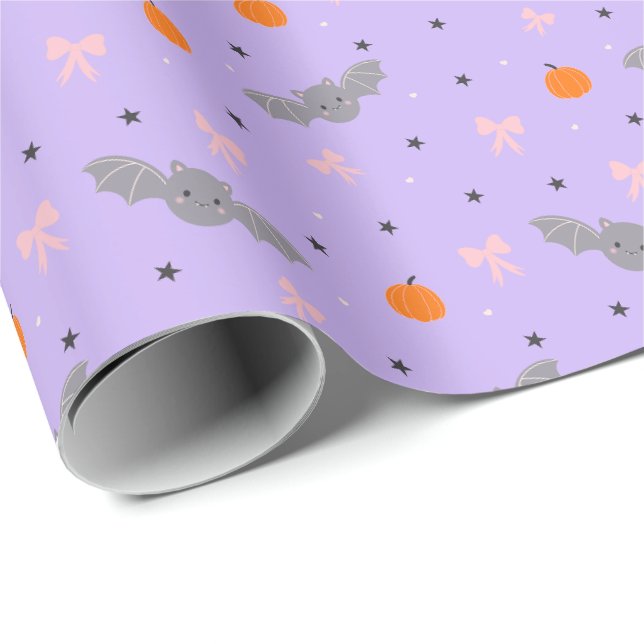 Cute Purple Halloween Bat Pattern Wrapping Paper (Roll Corner)