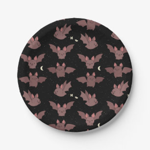 Cute Purple Halloween Bats in the Night Sky Paper Plate