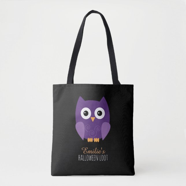 Cute Purple Halloween Owl Kids Tote Bag (Front)