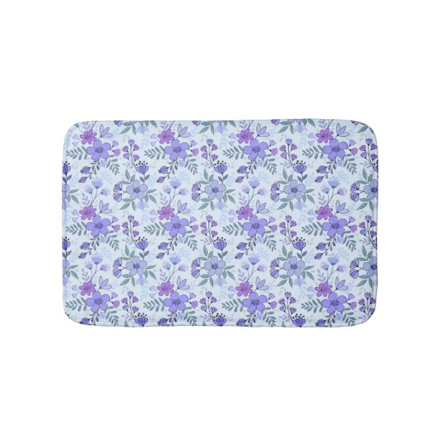 Cute Purple Hand Drawn Florals Bath Mat (Front)