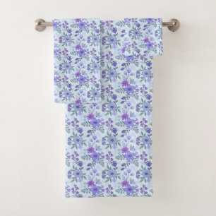 Cute Purple Hand Drawn Florals Bath Towel Set