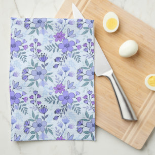 Cute Purple Hand Drawn Florals Kitchen Towel