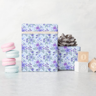 Cute Purple Hand Drawn Florals Wrapping Paper Roll