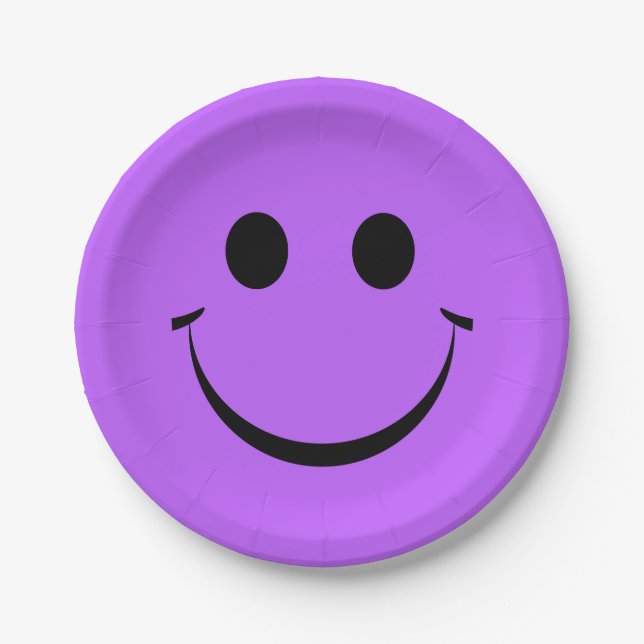 Cute Purple Happy Face Birthday Paper Plates (Front)