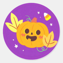 Cute Purple Happy Halloween Pumpkin Stickers