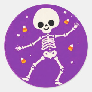 Cute Purple Happy Halloween Skeleton Stickers