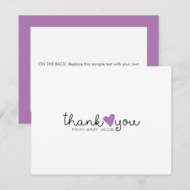 Cute Purple Heart Baby Shower Thank You (Front/Back)