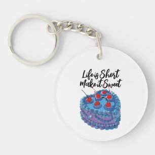 Cute Purple Heart Cake Pattern Key Ring