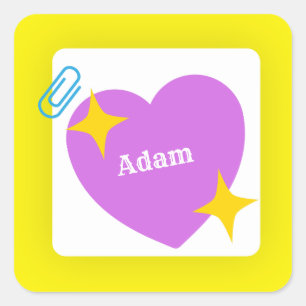 Cute Purple heart with Customisable name  Square Sticker