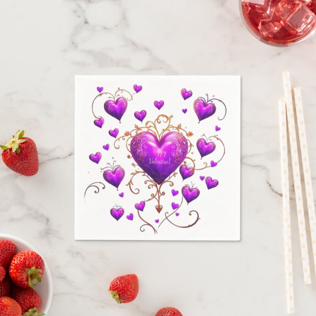 Cute Purple Hearts Happy Valentine Napkin (Insitu)