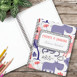 Cute Purple Hippo & Pink Koala Doodle Pattern Notebook