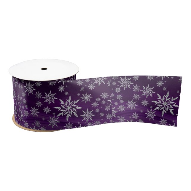 Cute Purple Ice Crystal Snowflakes Christmas Satin Ribbon (Spool)