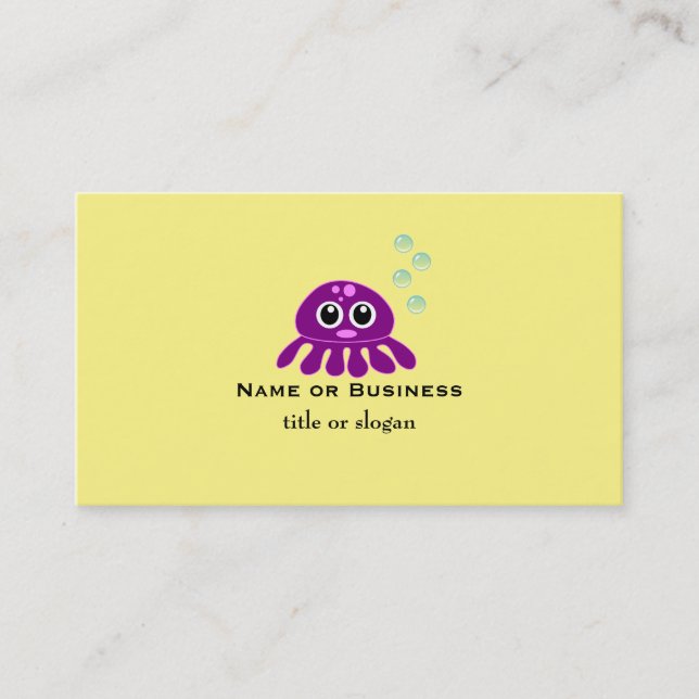 Cute Purple Jellyfish with Blue Water Bubbles Business Card (Front)