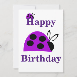 Cute Purple Ladybug Birthday Flat Card